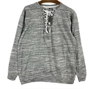 Nwt LIQUID ENERGY Sweatshirt XXL Grey V-Neck-Rope-Lace-Up Long-Sleeve Cotton
